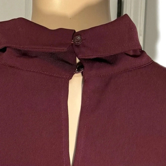 ANN TAYLOR Plum Blouse Button Mock Neck Long Sleeve Classic Blouse Medium - Picture 7 of 12